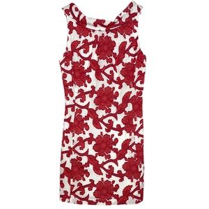Milly Red Floral Jacquard Portrait Neckline Cocktail Party Mini Dress 2